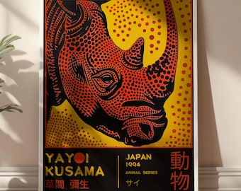 Japanese Artist Yayoi Kusama Rhino Illustration Retro Animal Exhibition Poster DIGITAL
