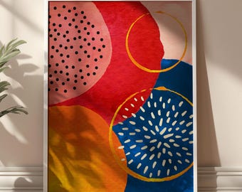 Watercolor Abstract Geometric Art Print, Colorful Home Decor (Digital Download)