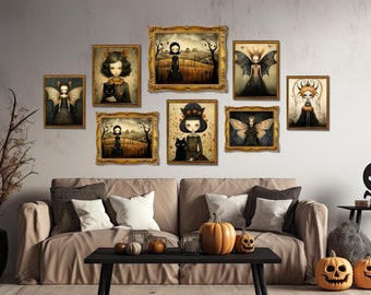 Whimsical Halloween Wall Art PRINTABLE Halloween Bundle Spooky Poster Set Fall Art Prints Whimsigoth Wall Decor Gothic Art Prints Trendy