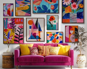 Conjunto de láminas florales coloridas, decoración de pared con estilo (descarga digital)