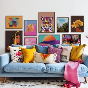 Eclectic Gallery Wall Set of 9 Prints Colorful Posters Funky Wall Art PRINTABLE Abstract BOHO Chic Poster Set Modern Leopard Illustration