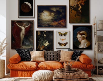 Vintage Witchy Gallery Wall Set of 7 Prints DIGITAL, Gothic Wall Decor, Dark Academia Art, Moody Posters, Dark Gloomy Art, Jean Leon Gerome