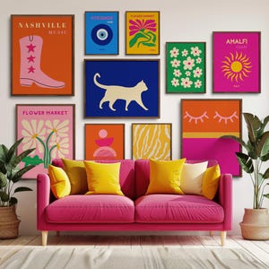 Eclectic Colorful Gallery Wall Set of 10 Funky Prints DIGITAL, Maximalist Wall Art Decor