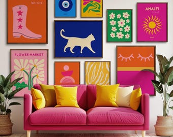 Eclectic Colorful Gallery Wall Set of 10 Funky Prints DIGITAL, Maximalist Wall Art Decor