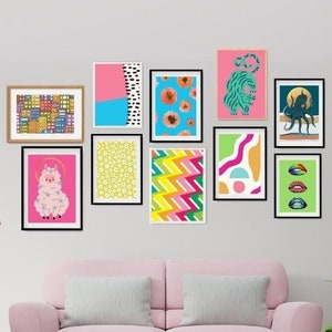 Set of 10 Colorful Gallery Set Preppy Wall Art Prints, Pink Poster Set, Maximalist Wall Art DIGITAL,Octopus Poster,Vibrant Wall Art Abstract