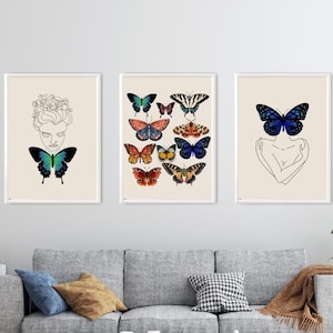 Printable Butterfly Wall Art, Butterflies Poster, 3 Piece Wall Art, Woman Line Art,Minimalist Wall Art,Woman Illustration,DIGITAL PRINTABLES