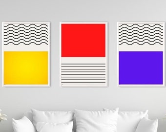 set of 3 abstract wall art prints, geometric wall art, colorful art prints, living room wall decor, gifts for her, modern wall art