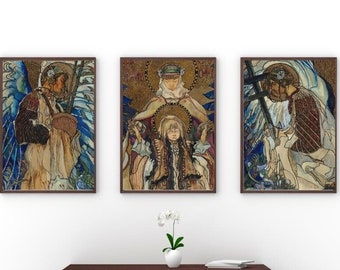 set of  3 Kazimierz Sichulski Wall Art Prints, 3 piece gallery wall set, digital printables, unique wall art, earth colors, gifts for home