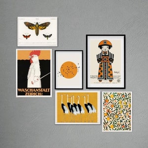 Gelbes Wandkunst-Set mit 6 Drucken, Vintage-Galeriewand, Retro-Posterpaket, vielseitige Wanddekoration, Vintage-Kunstdrucke zum Herunterladen Trendy