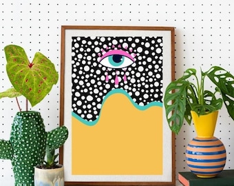 Funky Evil Eye Poster, Maximalist Wall Art, Colorful Retro Poster, Abstract Funky Art Print, Trendy Wall Art,Vibrant Colors,DIGITAL DOWNLOAD