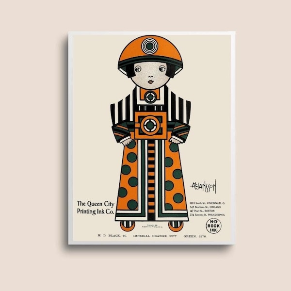 Queen City Printing Ink Company Vintage Ad Print by Augustus Jansson, DIGITAL PRINTABLES, orange wall art print, retro advertising poster