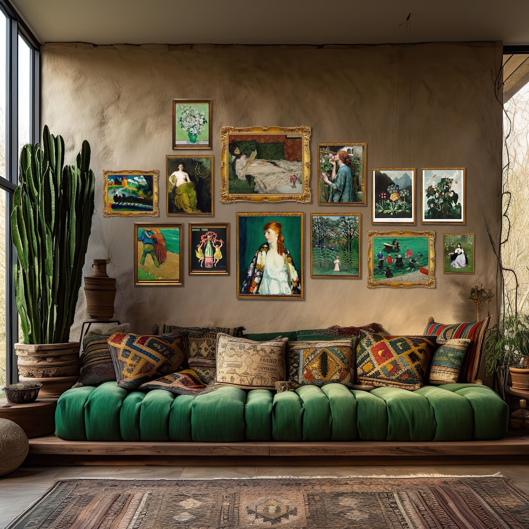 Fresh Look at Emerald Green Vintage Gallery Wall Prints Of 13 Maximalist Wall