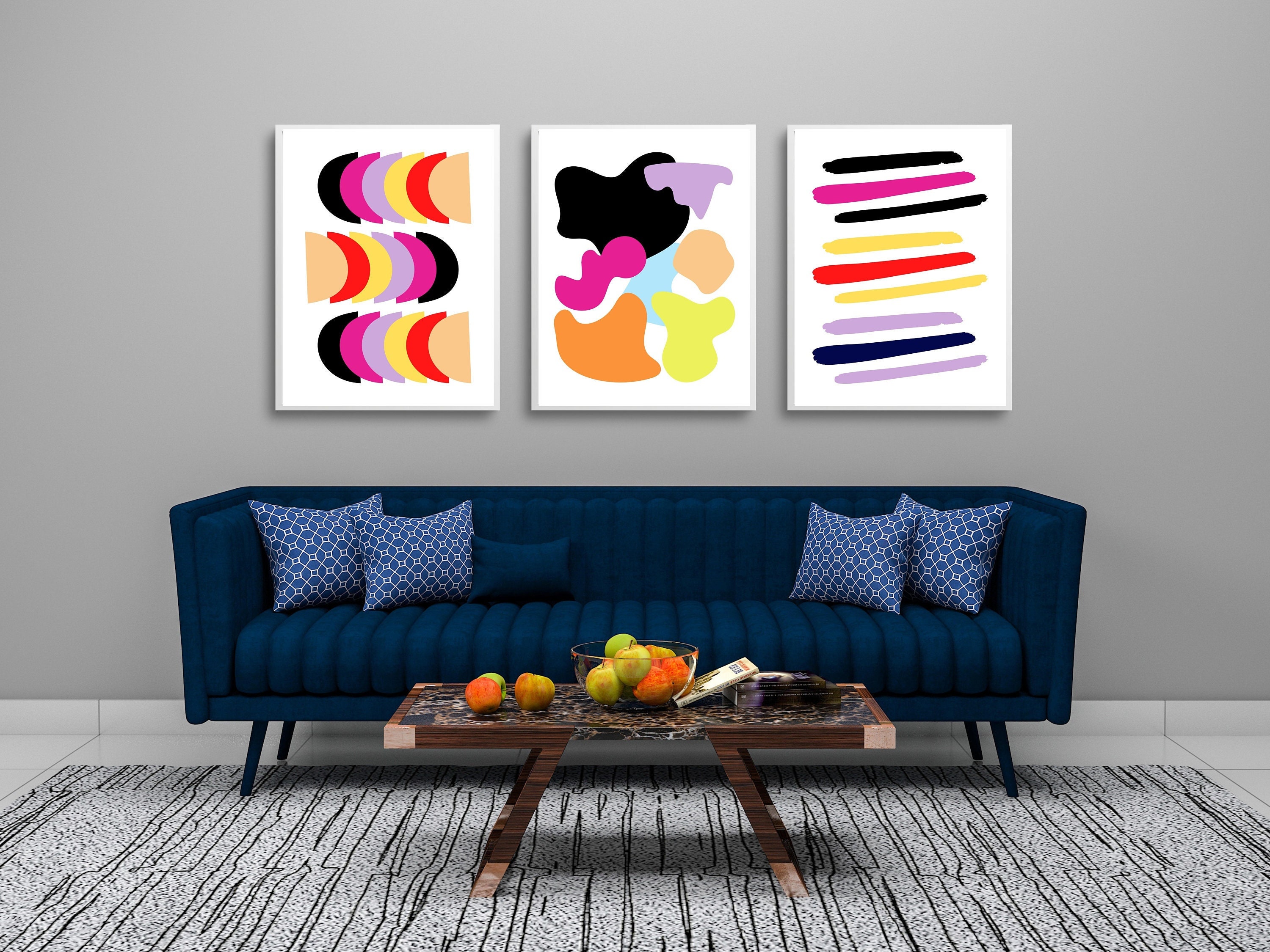 IDEA4WALL Abstract Vibrant Color Blocks IDEA4WALL Framed Wall Art Print Set  Black Line Art With Red & Yellow Color Blocks Abstract Patterns Digital Art  Pop Art Bohemian Colorful Warm For Living Room