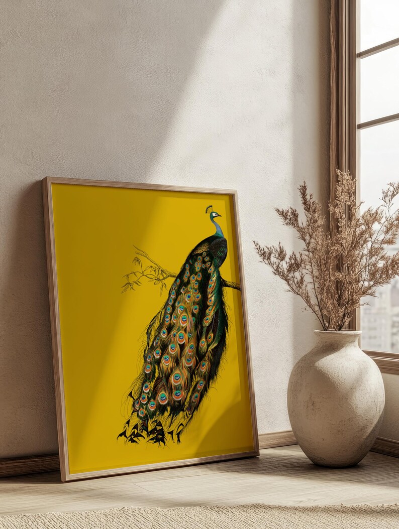 Vintage art nouveau-print pauw, mosterdgeel muurdecoratie (digitale download) afbeelding 11