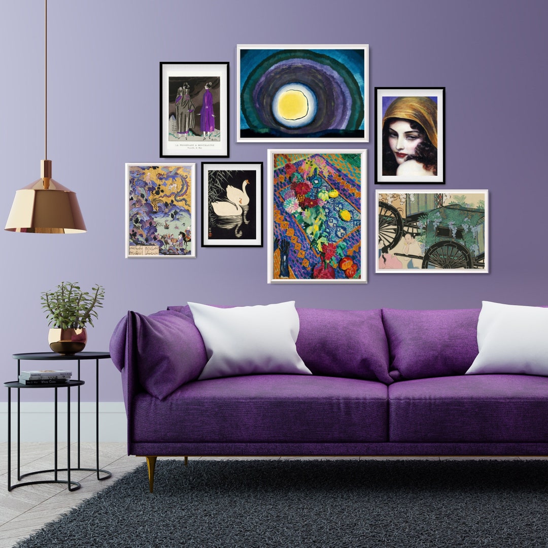 Eclectic Purple Wall Art Prints Vibrant Gallery Wall Set Etsy