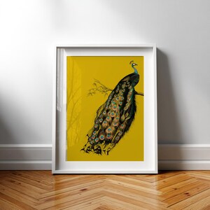 Vintage art nouveau-print pauw, mosterdgeel muurdecoratie (digitale download) afbeelding 5