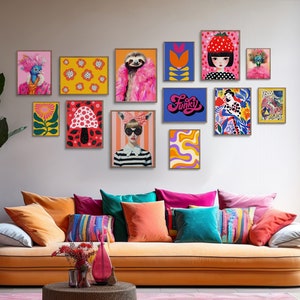 Maximalist Galerie Wand 13er Set Bunte Poster Funky Wandkunst Mode Kunstdrucke surreale Poster y2k Ästhetik schrullig Wandkunst Hipster