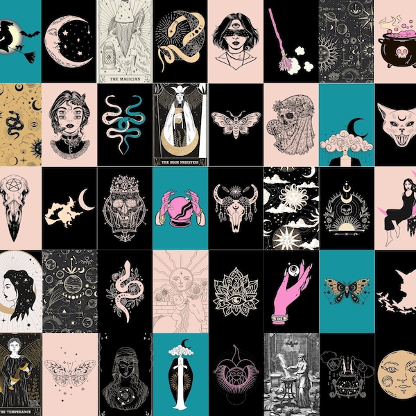 70 pcs Witchy Posters Wall Collage Kit | Collage Aesthetic Prints | DIGITAL DOWNLOAD| Dark Academia Art| Wiccan Wall Art| Occult Collage Kit