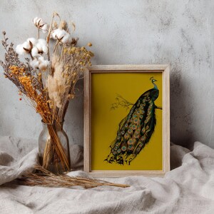 Vintage art nouveau-print pauw, mosterdgeel muurdecoratie (digitale download) afbeelding 7