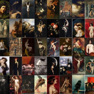 Vintage Witchy Aesthetic Wall Collage Kit von 100 (+10) Stück, Gothic Wandkunst, Dark Academia Dekor, Halloween Poster Bundle, Witchcore Dekor