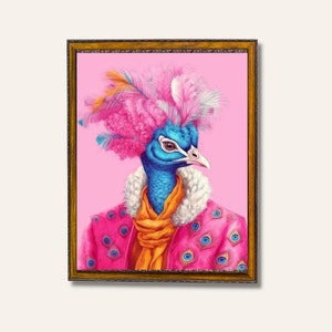 Colorful Animal Fashion Art Prints Maximalist Wall Art Funky Animal Fashion Portraits Cute Hipster Print Quirky Wall Art Preppy Poster Set image 6