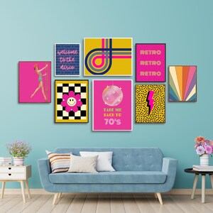 Retro Gallery Wall Colorful 70s Poster Set Throwback Art Prints Maximalist Wall Art Disco Ball Poster Mid Century Modern Art Prints image 8