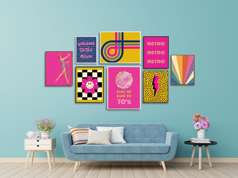 Retro Gallery Wall Colorful 70s Poster Set Throwback Art Prints Maximalist Wall Art Disco Ball Poster Mid Century Modern Art Prints image 8