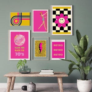 Retro Gallery Wall Colorful 70s Poster Set Throwback Art Prints Maximalist Wall Art Disco Ball Poster Mid Century Modern Art Prints image 2