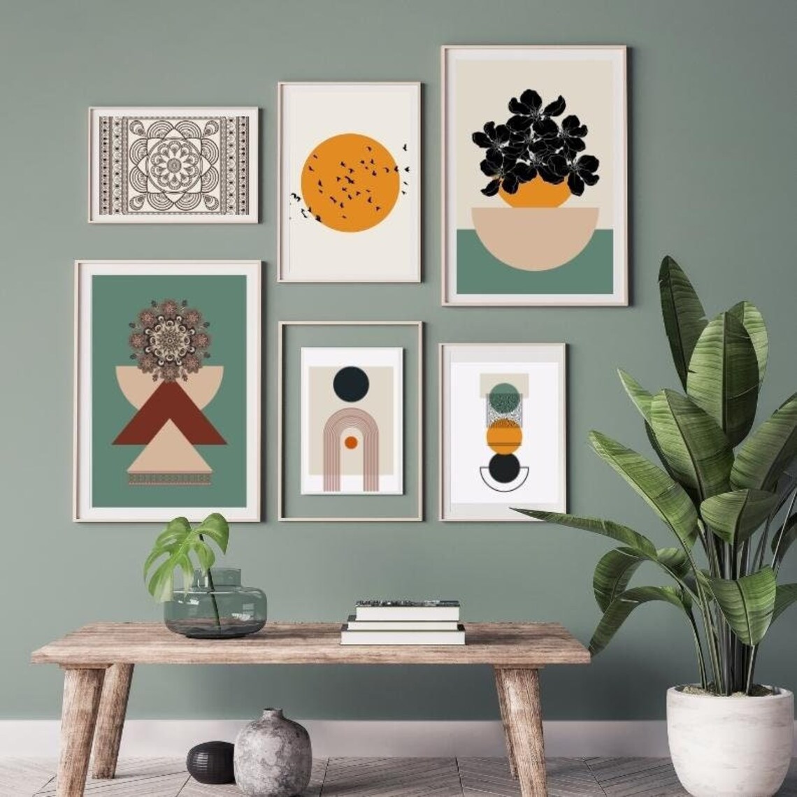 Sage Green and Orange Boho Printable Wall Art Set of 6 Etsy