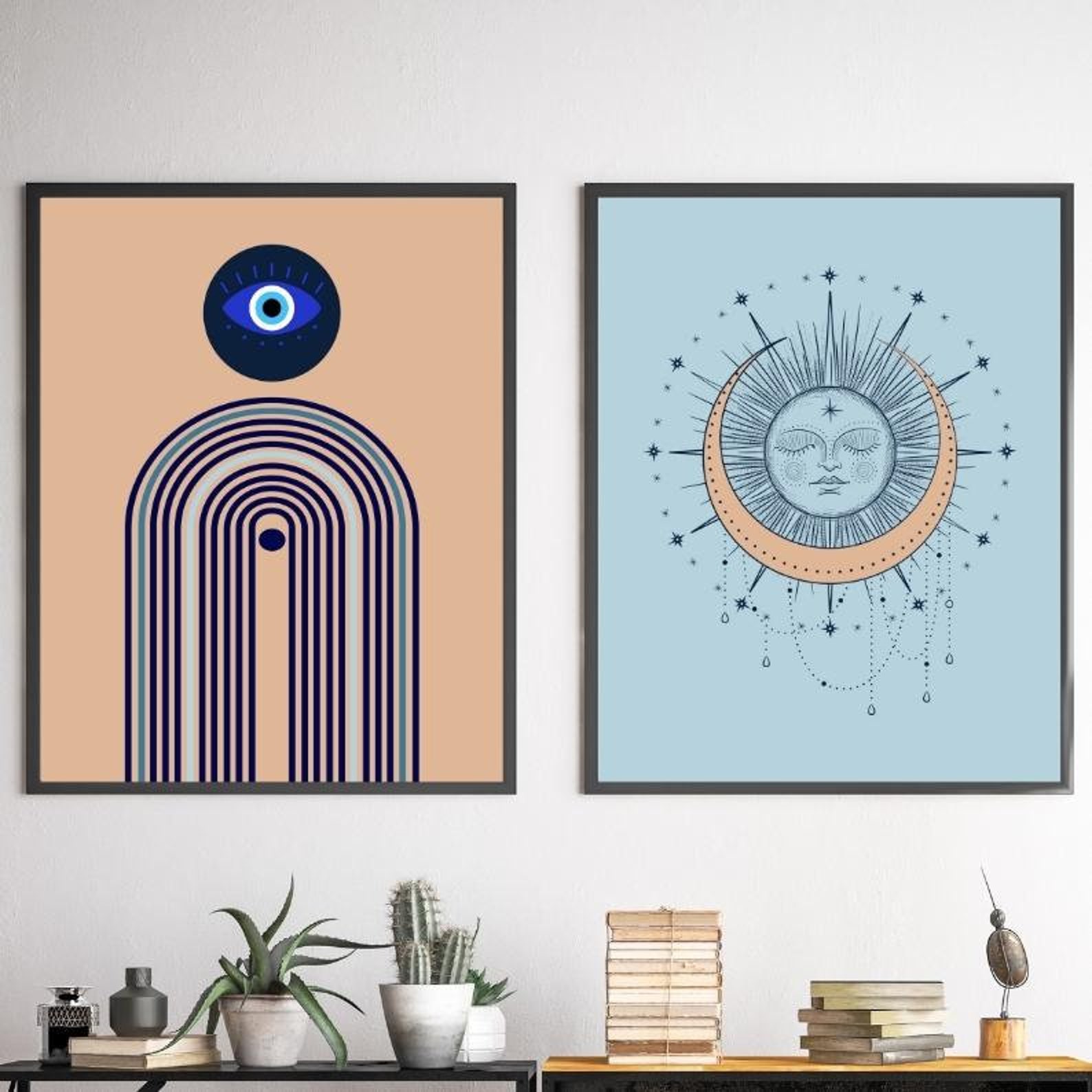 Navy Blue Wall Art Gallery Wall Set of 8 Prints Boho Wall - Etsy