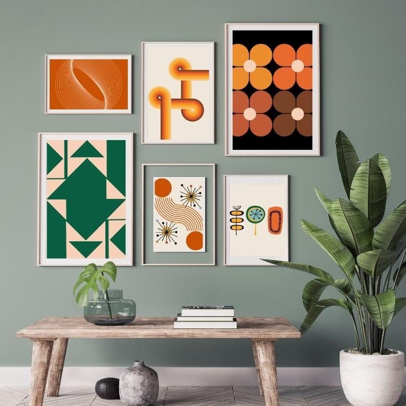 Orange Mid Century Modern Printable Wall Art Set of 6 Retro | Etsy