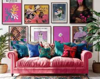 Maximalist Gallery Wall Set of 8 Prints DIGITAL, Altered Mona Lisa, Matisse, Gauguin, Klimt