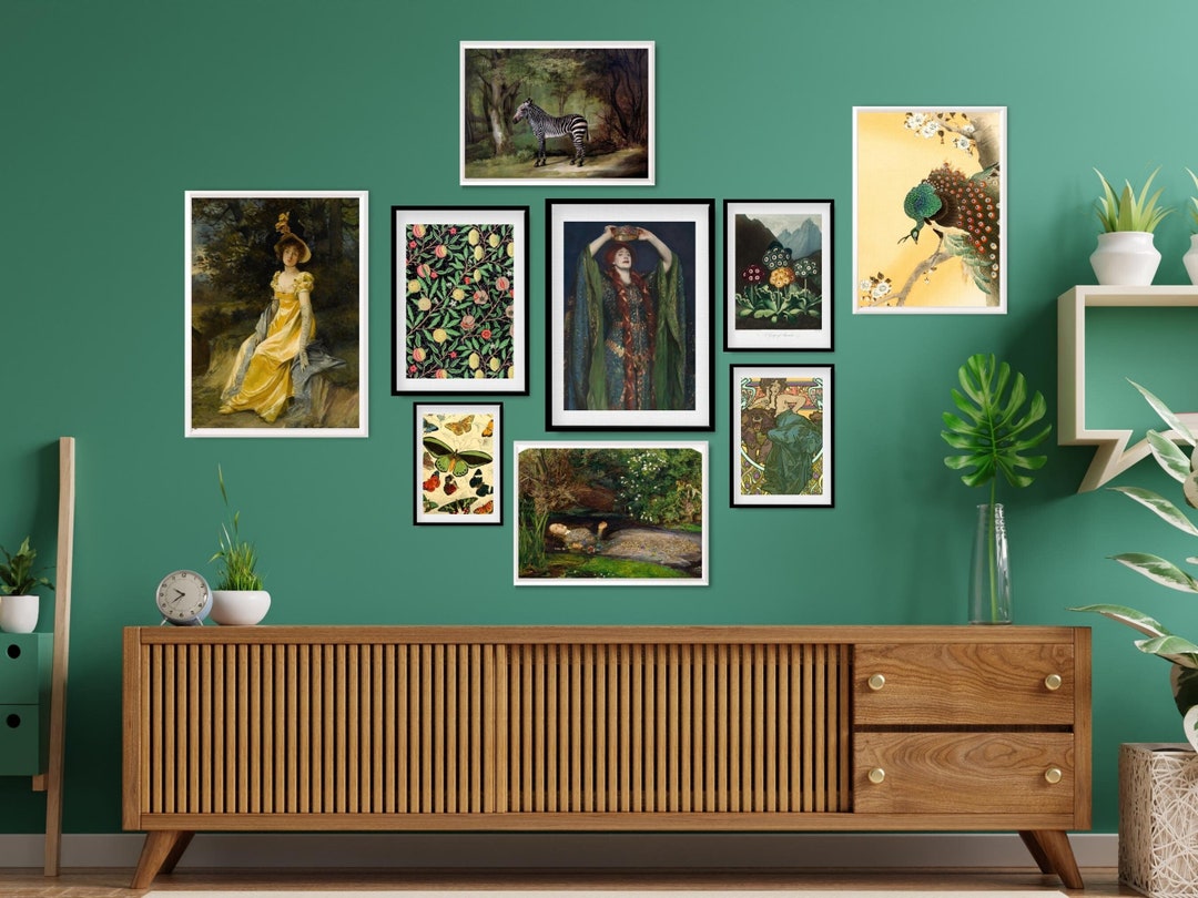 Green&yellow Gallery Wall Set of 9, Eclectic Gallery Wall Prints