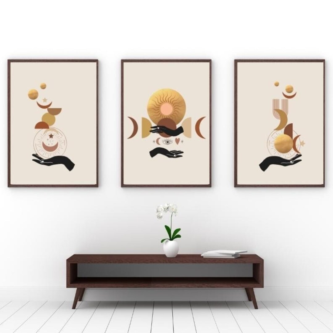 Set of 3 Moon Phases Wall Art Prints, Abstract Wall Art, Digital ...