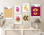 Eclectic Gallery Set of 6 Hot Pink and Yellow Wall Art Prints DIGITAL, Ramen Art Poster, Henri Matisse Print, Yayoi Kusama Poster, Bauhaus