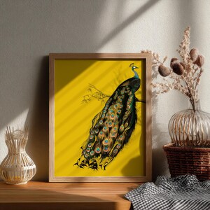Vintage art nouveau-print pauw, mosterdgeel muurdecoratie (digitale download) afbeelding 4
