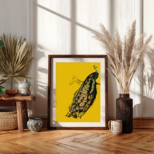 Vintage art nouveau-print pauw, mosterdgeel muurdecoratie (digitale download) afbeelding 9