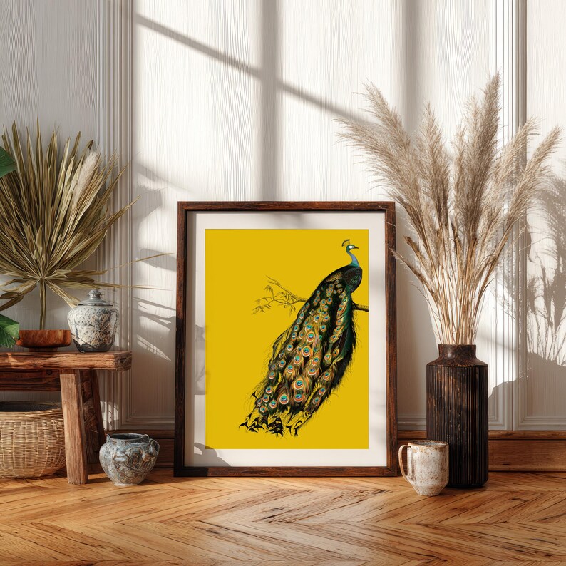 Vintage art nouveau-print pauw, mosterdgeel muurdecoratie (digitale download) afbeelding 9