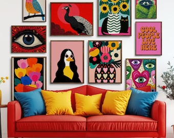 Maximalist Gallery Wall Set 10 Colorful Posters DIGITAL, Eclectic Wall Art Decor Printable