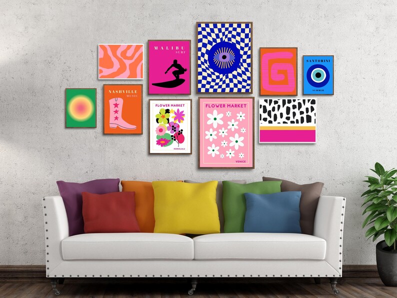 Vibrant Wall Art Gallery Wall Set of 10 Eclectic Wall Art Etsy