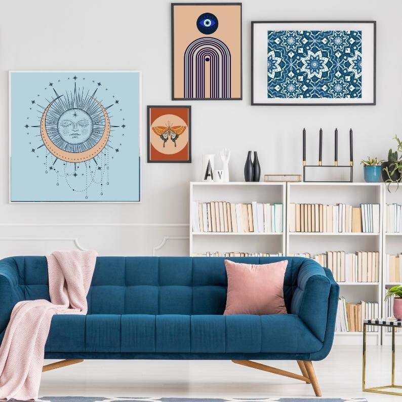 Navy Blue Wall Art Gallery Wall Set of 8 Prints Boho Wall - Etsy