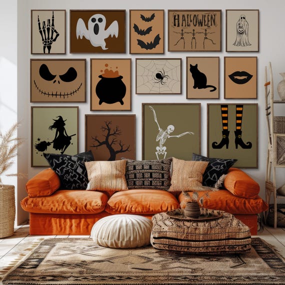 Halloween Gallery Wall Set of 14 Prints DIGITAL, Spooky Posters, Witchy Wall Decor