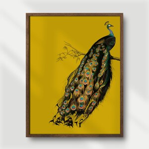 Vintage art nouveau-print pauw, mosterdgeel muurdecoratie (digitale download) afbeelding 2