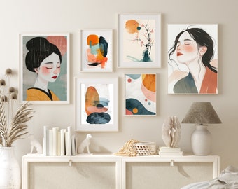 JAPANDI Gallery Wall Set of 6 Minimalist Posters Boho Wall Art Abstract Art Prints Trendy Posters Japanese Aesthetic Soft Colors Modern Art