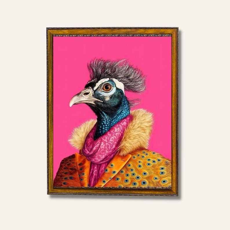 Colorful Animal Fashion Art Prints Maximalist Wall Art Funky Animal Fashion Portraits Cute Hipster Print Quirky Wall Art Preppy Poster Set image 7