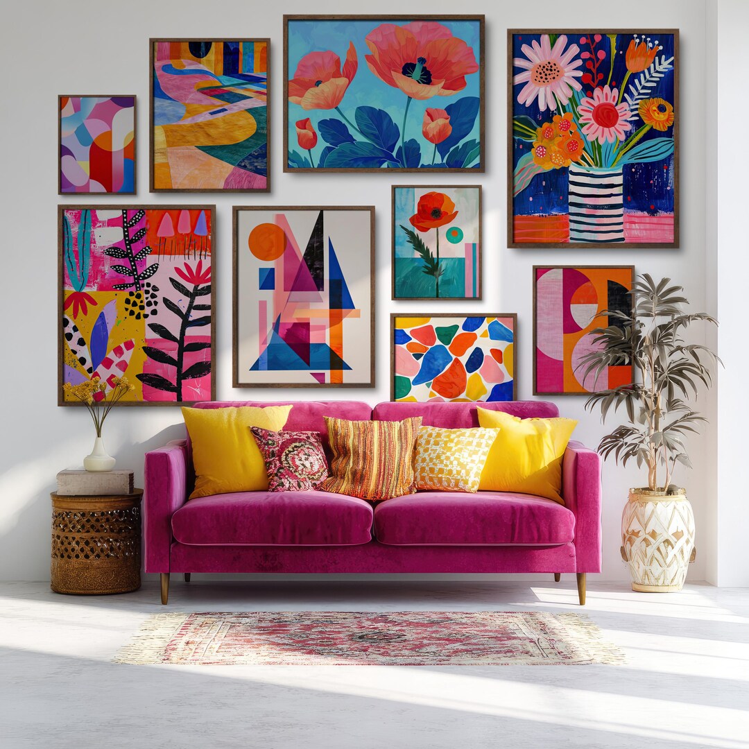 Colorful Floral Art Print Set, Funky Gallery Wall Decor (digital ...