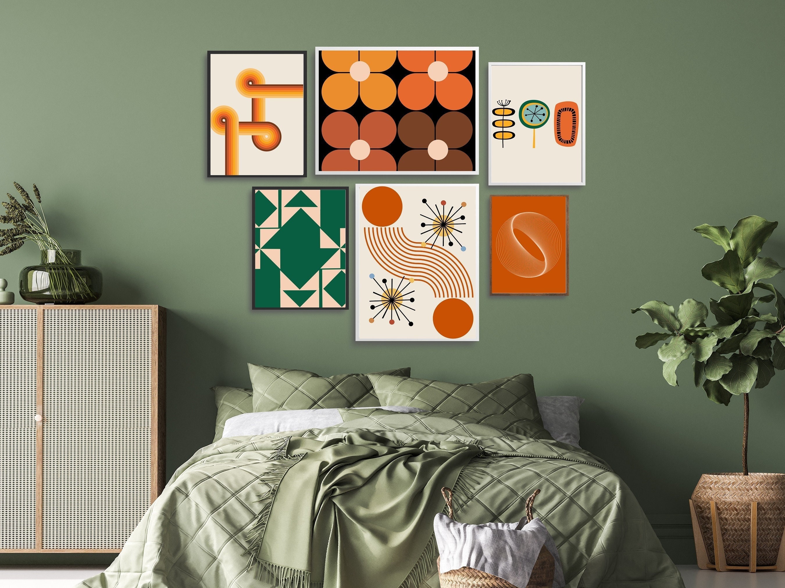 Orange Mid Century Modern Printable Wall Art Set of 6 Retro | Etsy