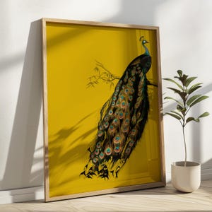 Vintage art nouveau-print pauw, mosterdgeel muurdecoratie (digitale download) afbeelding 3