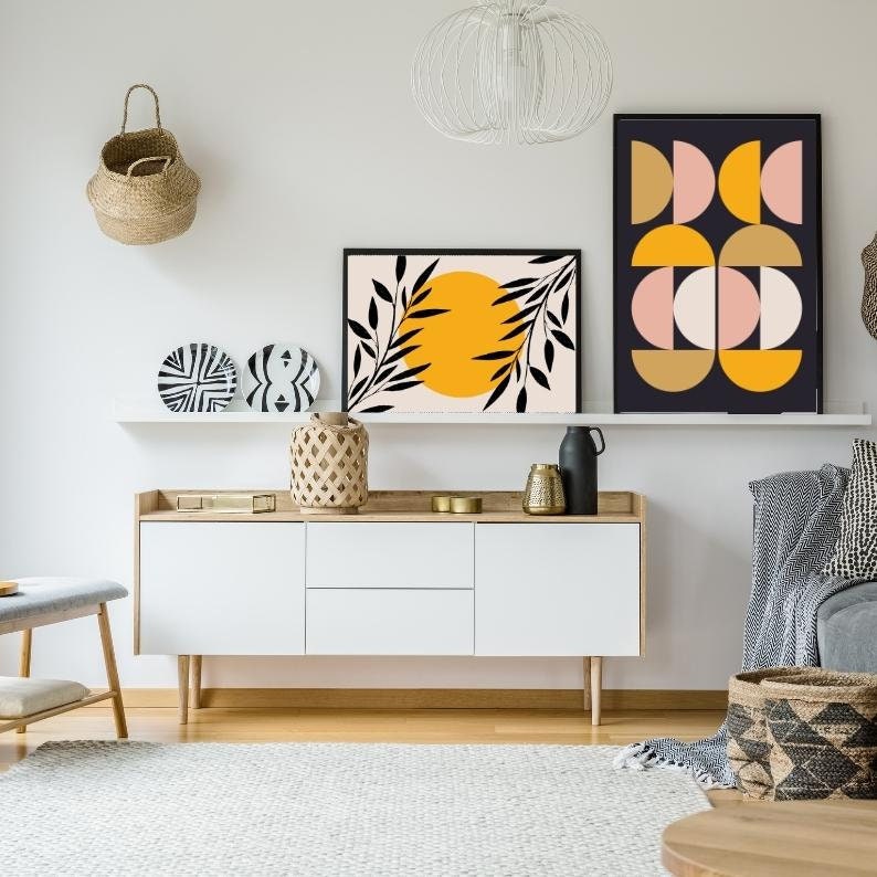 Mustard Yellow Boho Gallery Wall Set of 7 Flower Woman Head Etsy