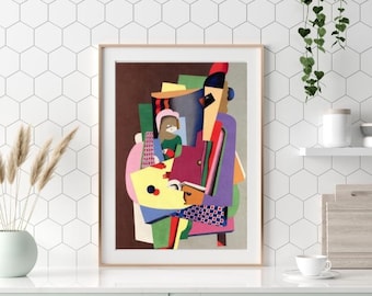 The Piano Lesson by Georges Valmier, abstract wall art prints, Digital Printables, colorful posters, geometric wall art, abstract aesthetic